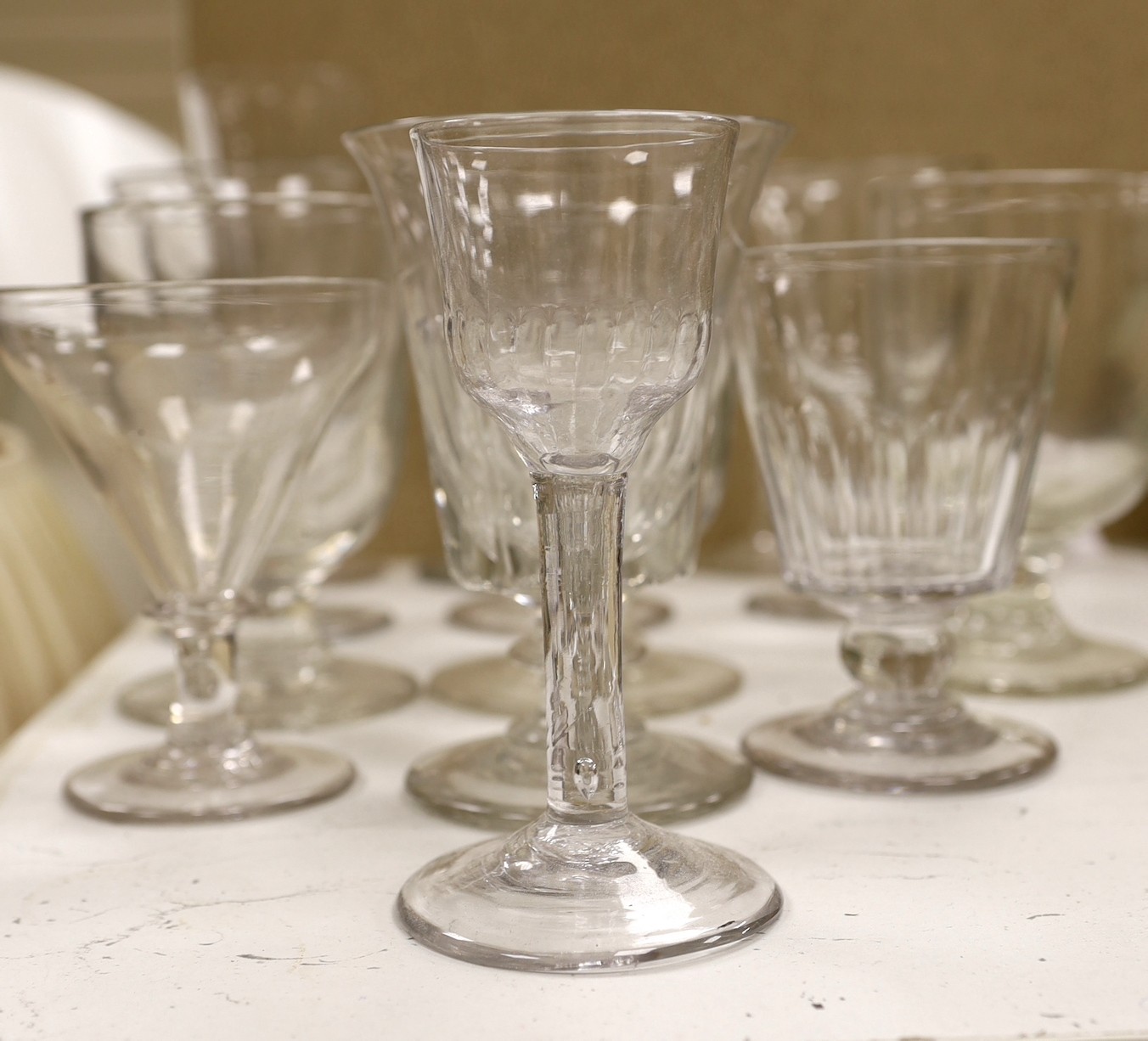 A selection of glass rummers and a Georgian wine glass